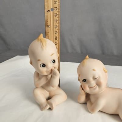 Lefton Kewpie Figurines Cute Babies Bisque Porcelain Set Of 2 Made in Japan - Thumbnail 4