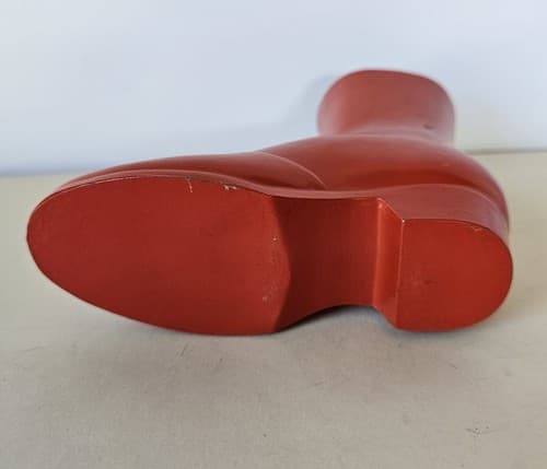 Vintage Cast Metal Orange Red Victorian Button Up Boot Shoe Vase - Thumbnail 3