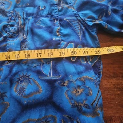 Made In Hawaii Mens Hawaii Shirt Large Blue Button Tropical Vintage Hawaiian L - Thumbnail 10