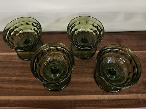 Set of 4 Indiana Glass Whitehall Green Footed Sherbet Dessert Glasses Vintage - Thumbnail 2