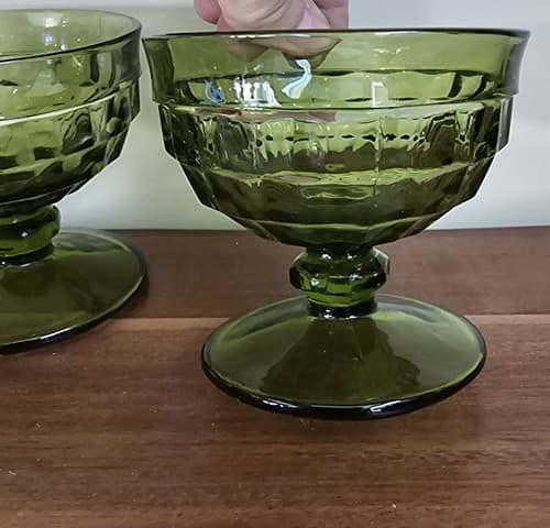 Set of 4 Indiana Glass Whitehall Green Footed Sherbet Dessert Glasses Vintage - Thumbnail 6