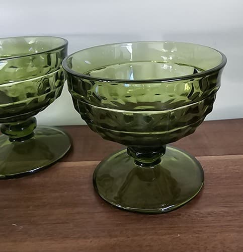 Set of 4 Indiana Glass Whitehall Green Footed Sherbet Dessert Glasses Vintage - Thumbnail 7