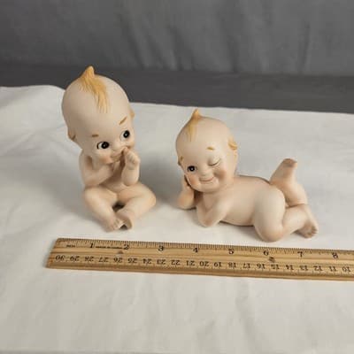 Lefton Kewpie Figurines Cute Babies Bisque Porcelain Set Of 2 Made in Japan - Thumbnail 3