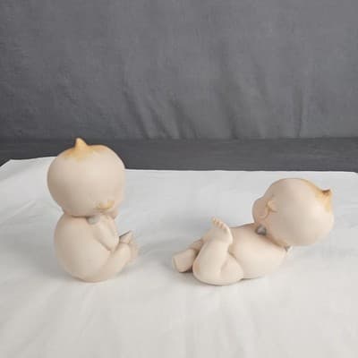 Lefton Kewpie Figurines Cute Babies Bisque Porcelain Set Of 2 Made in Japan - Thumbnail 7