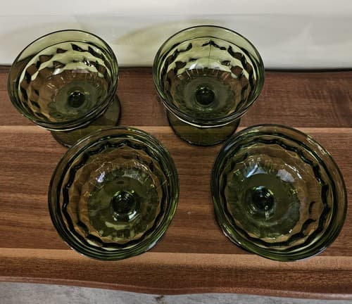 Set of 4 Indiana Glass Whitehall Green Footed Sherbet Dessert Glasses Vintage - Thumbnail 8