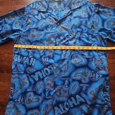 Made In Hawaii Mens Hawaii Shirt Large Blue Button Tropical Vintage Hawaiian L - Thumbnail 9