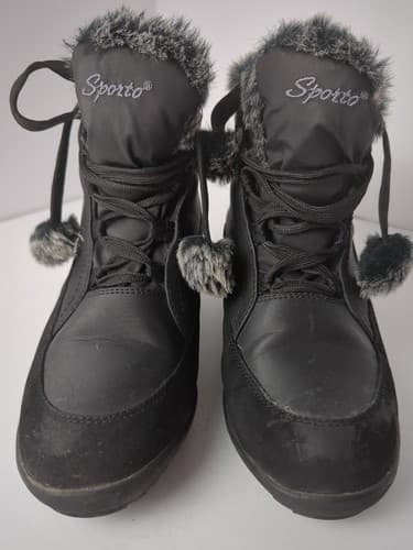 Sporto Women's Black Suede Gray Fur Ankle Boots Faux Leather Size 7M Style 3176 - Thumbnail 2