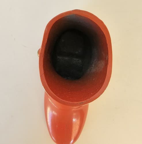 Vintage Cast Metal Orange Red Victorian Button Up Boot Shoe Vase - Thumbnail 4