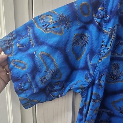 Made In Hawaii Mens Hawaii Shirt Large Blue Button Tropical Vintage Hawaiian L - Thumbnail 6