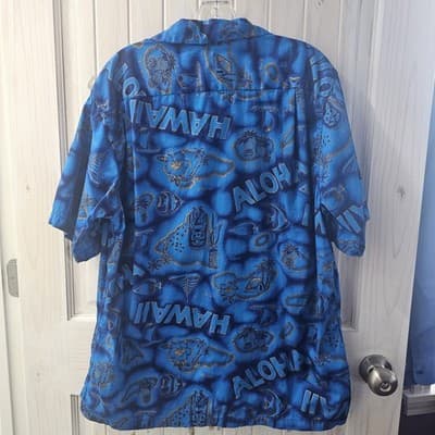 Made In Hawaii Mens Hawaii Shirt Large Blue Button Tropical Vintage Hawaiian L - Thumbnail 2