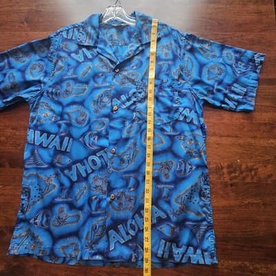 Made In Hawaii Mens Hawaii Shirt Large Blue Button Tropical Vintage Hawaiian L - Thumbnail 7