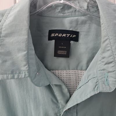 Sportif Shirt Mens Large Light Green Long Sleeve Button Up Travel Outdoor Vented - Thumbnail 3