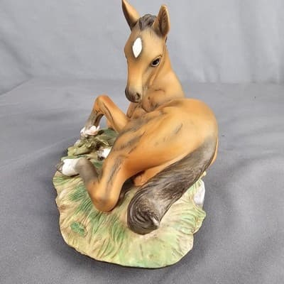 Vtg Masterpiece Porcelain Diamond HEAD Brown Colt Foal Figurine HOMCO 1982 EUC - Thumbnail 2