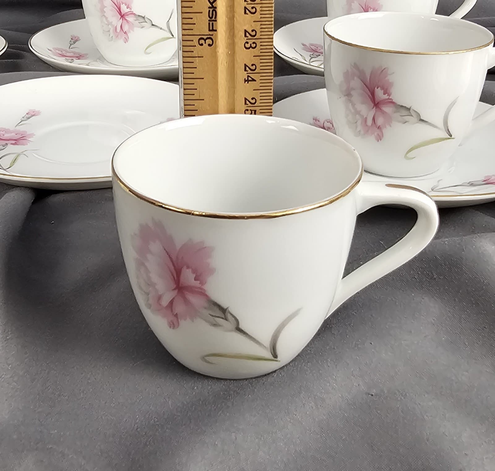 8 Sets, Royal Court Pink Carnation DEMITASSE Tea Cup & Saucer Cappuccino Japan - Thumbnail 3