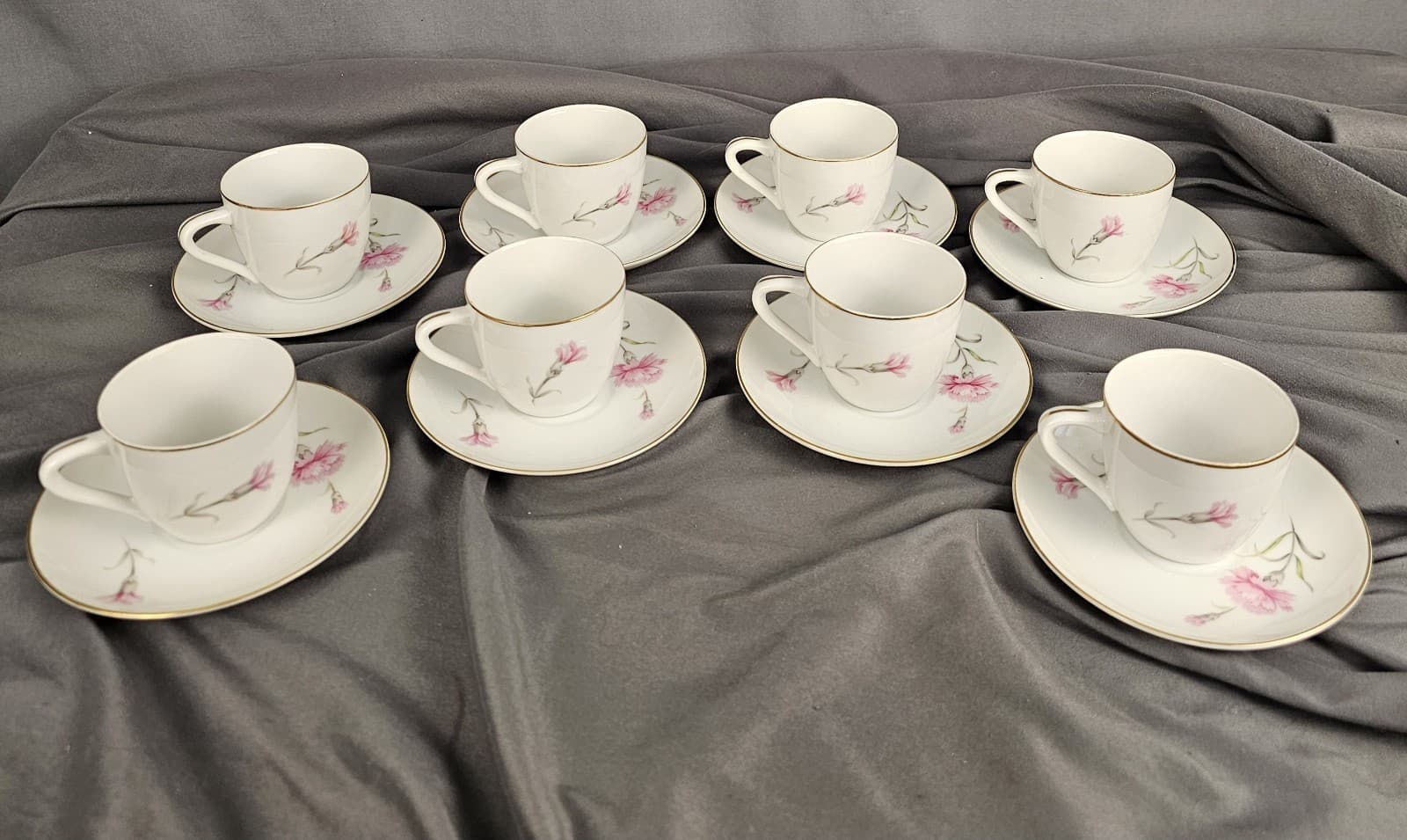 8 Sets, Royal Court Pink Carnation DEMITASSE Tea Cup & Saucer Cappuccino Japan - Thumbnail 5