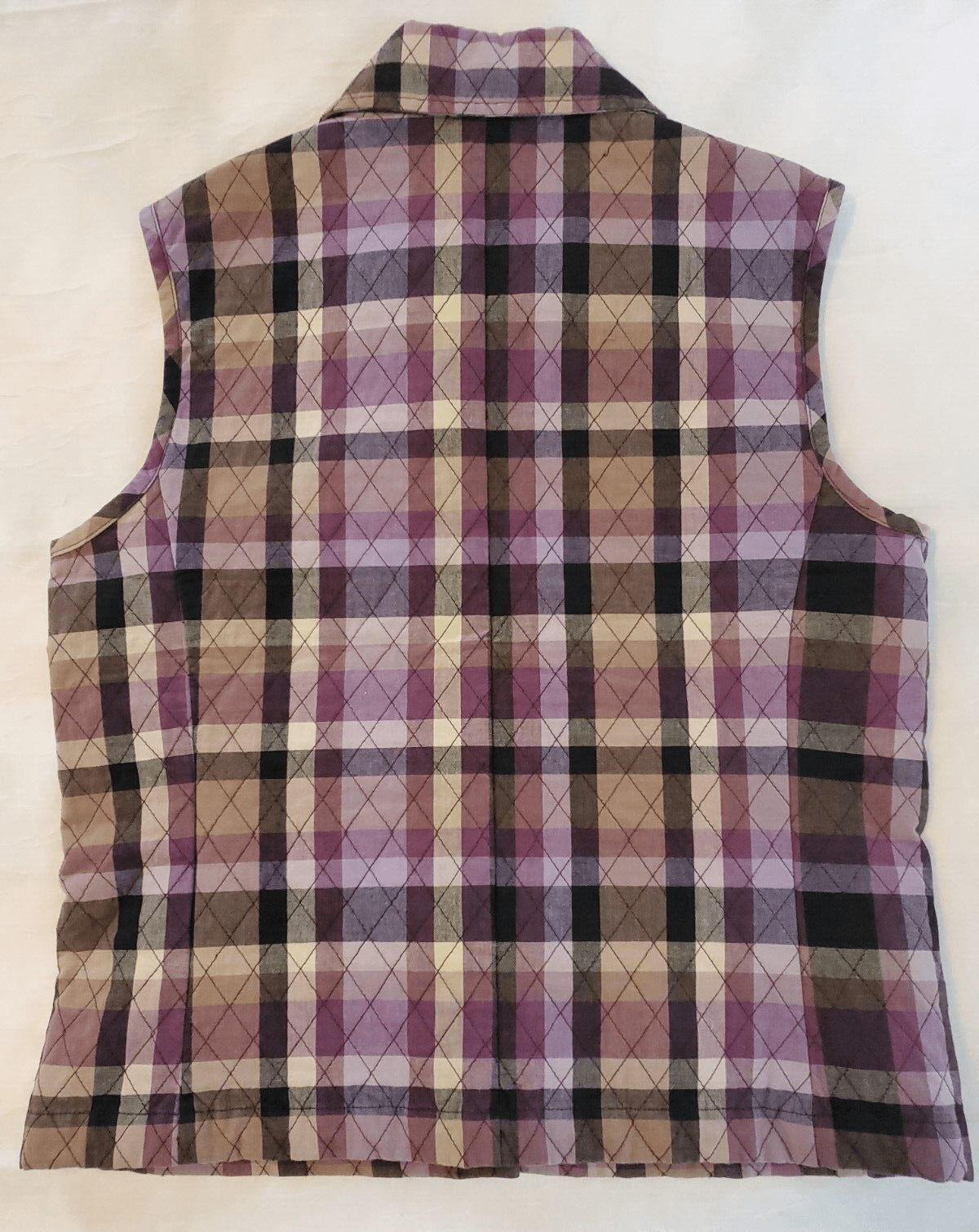Christopher Banks Vest Women's Small Quilted Purple Plaid Snap Pockets - Thumbnail 3