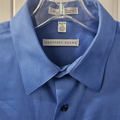 Geoffrey Beene Men's Button Up Long Sleeve Shirt Blue Medium 15.5 32/33 - Thumbnail 3