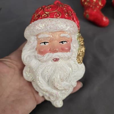 Vintage Plastic 3D Santa Stockings Christmas 6" Ornaments Lot of 5 - Thumbnail 5
