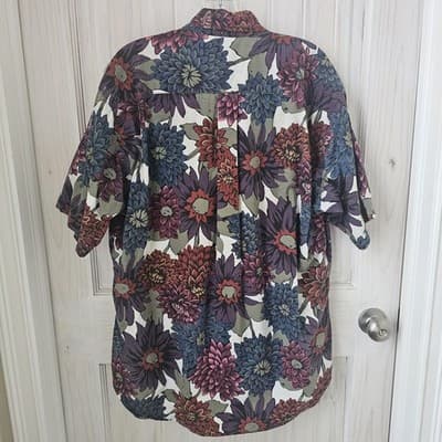 Vint. At Ease Men's Colorful Button Up Shirt 1XL Tall Floral Design Short Sleeve - Thumbnail 2
