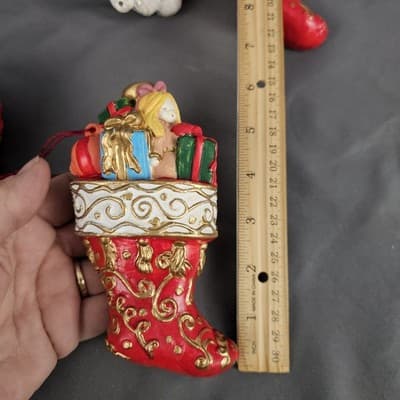 Vintage Plastic 3D Santa Stockings Christmas 6" Ornaments Lot of 5 - Thumbnail 10