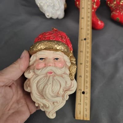 Vintage Plastic 3D Santa Stockings Christmas 6" Ornaments Lot of 5 - Thumbnail 9