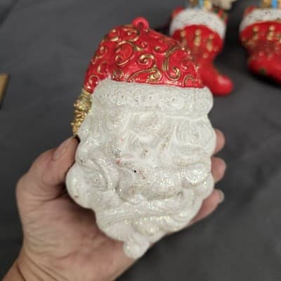 Vintage Plastic 3D Santa Stockings Christmas 6" Ornaments Lot of 5 - Thumbnail 6