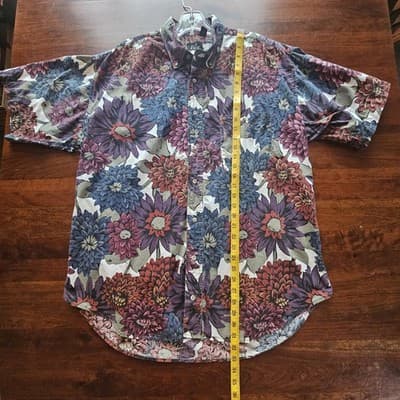 Vint. At Ease Men's Colorful Button Up Shirt 1XL Tall Floral Design Short Sleeve - Thumbnail 10
