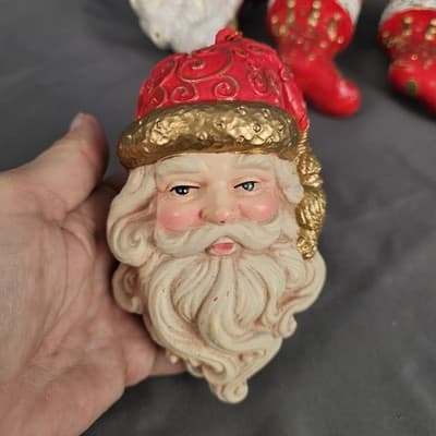 Vintage Plastic 3D Santa Stockings Christmas 6" Ornaments Lot of 5 - Thumbnail 7