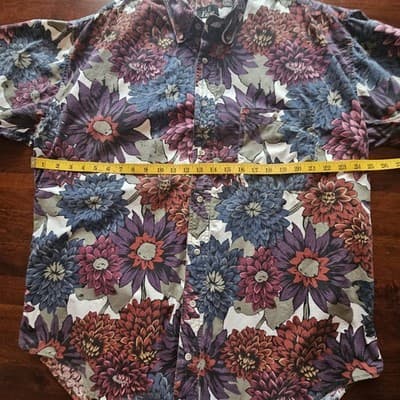 Vint. At Ease Men's Colorful Button Up Shirt 1XL Tall Floral Design Short Sleeve - Thumbnail 11