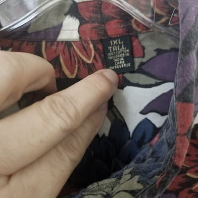 Vint. At Ease Men's Colorful Button Up Shirt 1XL Tall Floral Design Short Sleeve - Thumbnail 4