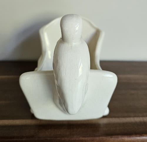 Vintage Off-white Nursery Planter Stork on Cradle, No Chips Or Cracks MCM - Thumbnail 3
