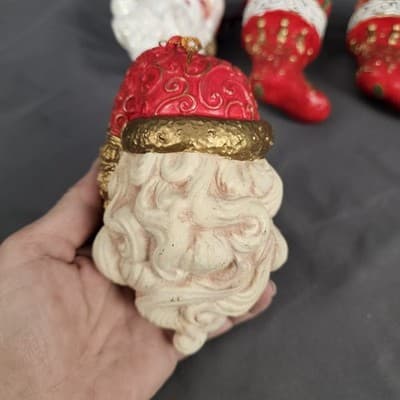 Vintage Plastic 3D Santa Stockings Christmas 6" Ornaments Lot of 5 - Thumbnail 8