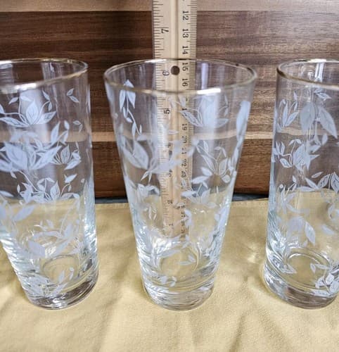 Libby Ice Tea Glasses, Set 6, White Ivy Gold Rim Vtg MCM 6.25" Tall 3" Diameter - Thumbnail 6