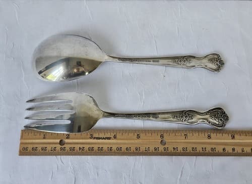 2 pc WM ROGERS MFG Extra Plate Silver Serving Spoon/Fork FREE Shipping - Thumbnail 3