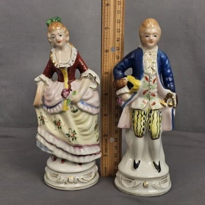 Victorian Lady & Man Pair of Porcelain Figurines Marked Occupied Japan 7.5" Vtg - Thumbnail 8