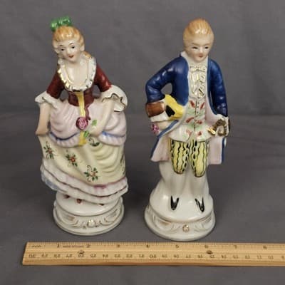 Victorian Lady & Man Pair of Porcelain Figurines Marked Occupied Japan 7.5" Vtg - Thumbnail 9