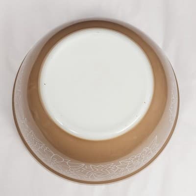 Pyrex Woodland #402 Nesting Mixing Bowl Brown/white 1.5 QT Glass USA Vintage - Thumbnail 3