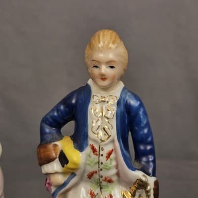 Victorian Lady & Man Pair of Porcelain Figurines Marked Occupied Japan 7.5" Vtg - Thumbnail 3