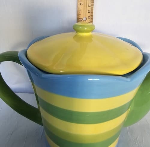 Burton & Burton Teapot Stripes 2005 Yellow, Green, Blue Fun 6" - Thumbnail 4