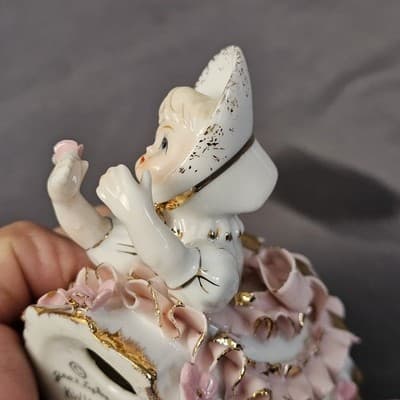Vtg 50's Lefton Valentine's Day Pink Ruffle Bloomer Girls Porcelain Figurines - Thumbnail 17