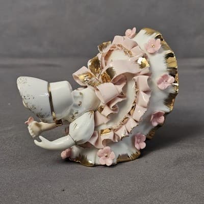 Vtg 50's Lefton Valentine's Day Pink Ruffle Bloomer Girls Porcelain Figurines - Thumbnail 5
