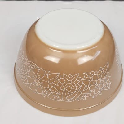 Pyrex Woodland #402 Nesting Mixing Bowl Brown/white 1.5 QT Glass USA Vintage - Thumbnail 4