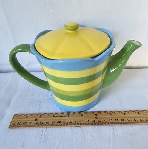 Burton & Burton Teapot Stripes 2005 Yellow, Green, Blue Fun 6" - Thumbnail 5