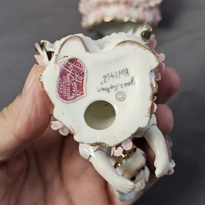 Vtg 50's Lefton Valentine's Day Pink Ruffle Bloomer Girls Porcelain Figurines - Thumbnail 10