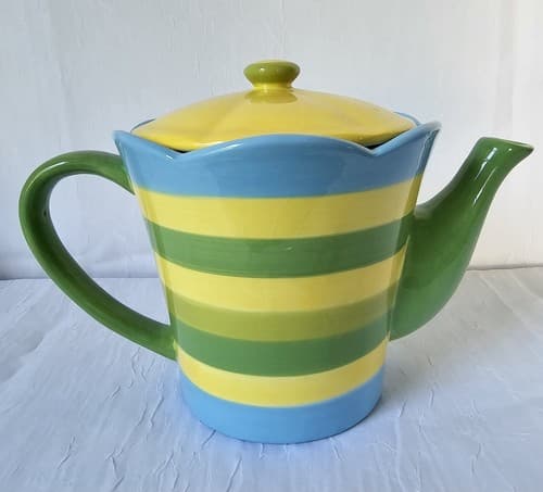 Burton & Burton Teapot Stripes 2005 Yellow, Green, Blue Fun 6" - Thumbnail 3