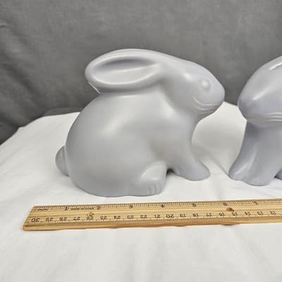 Pfaltzgraff Yorktowne Stoneware Bunny Rabbit Bank 5.5" tall Pale Purple Set of 2 - Thumbnail 3