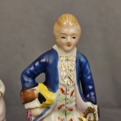 Victorian Lady & Man Pair of Porcelain Figurines Marked Occupied Japan 7.5" Vtg - Thumbnail 7