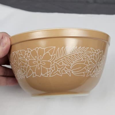 Pyrex Woodland #402 Nesting Mixing Bowl Brown/white 1.5 QT Glass USA Vintage - Thumbnail 6