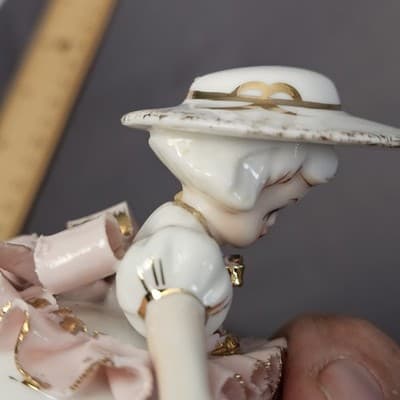 Vtg 50's Lefton Valentine's Day Pink Ruffle Bloomer Girls Porcelain Figurines - Thumbnail 18