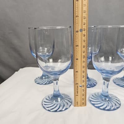 Light Blue Duz Crystal Swirl Base Wine Glasses Set/6, 6.5" Water Goblet D2Z3 - Thumbnail 7